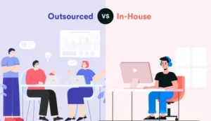 Comparison of in-house versus outsourced email marketing strategies and their benefits.