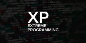 "Extreme Programming (XP) process showing coding, feedback loops, and teamwork for software development."